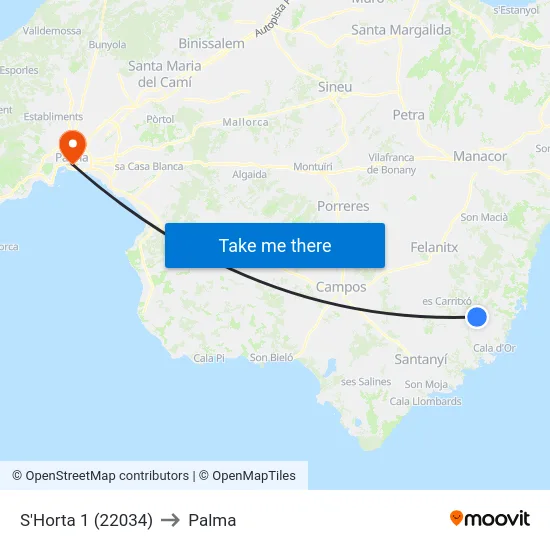 S'Horta 1 (22034) to Palma map
