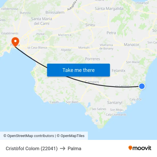 Cristòfol Colom (22041) to Palma map