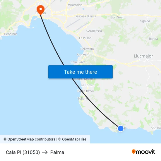 Cala Pi (31050) to Palma map