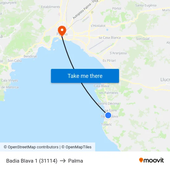 Badia Blava 1 (31114) to Palma map