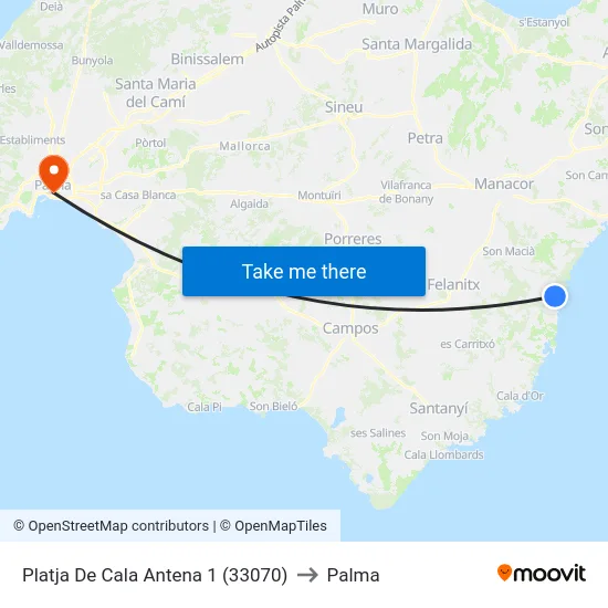 Platja De Cala Antena 1 (33070) to Palma map