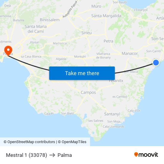 Mestral 1 (33078) to Palma map