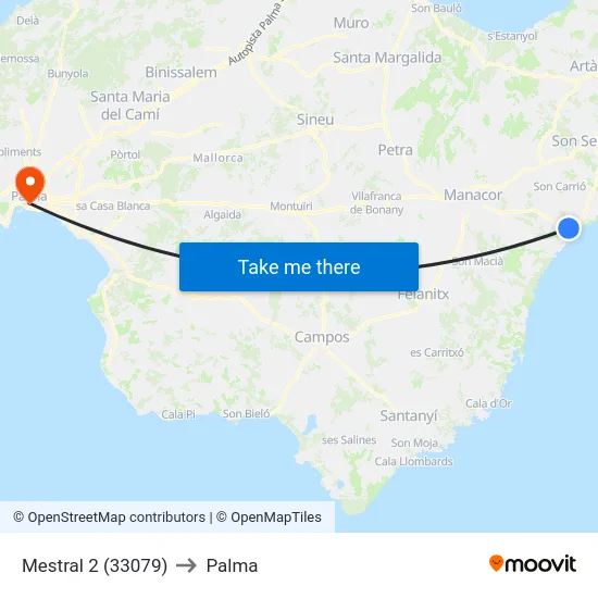 Mestral 2 (33079) to Palma map