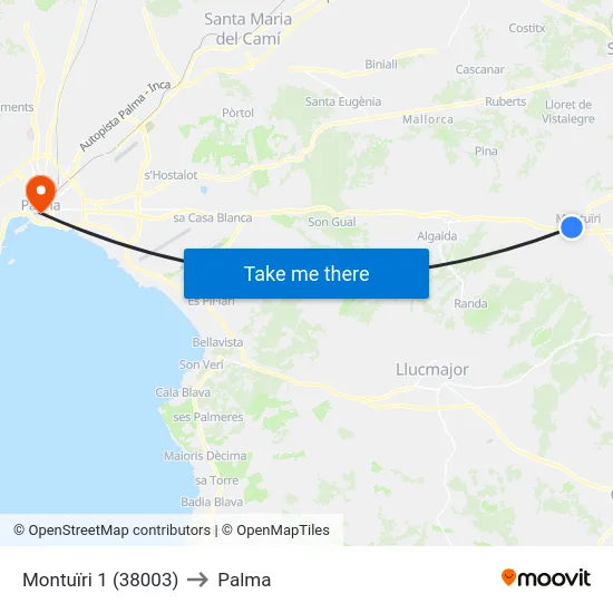 Montuïri 1 (38003) to Palma map