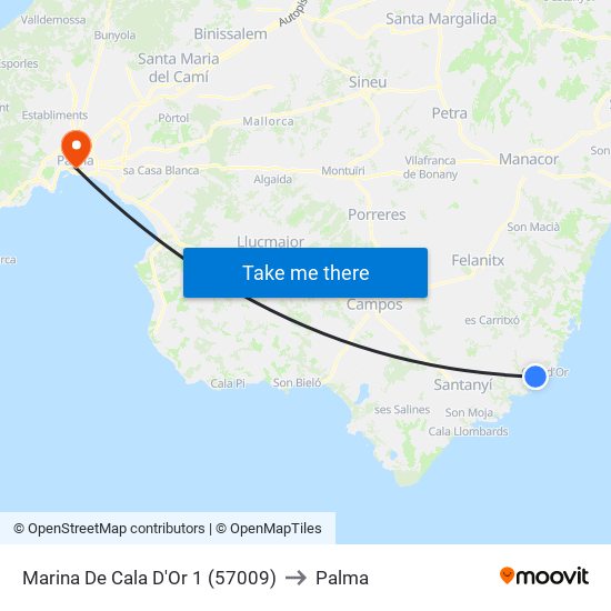 Marina De Cala D'Or 1 (57009) to Palma map
