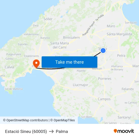 Estació Sineu (60005) to Palma map