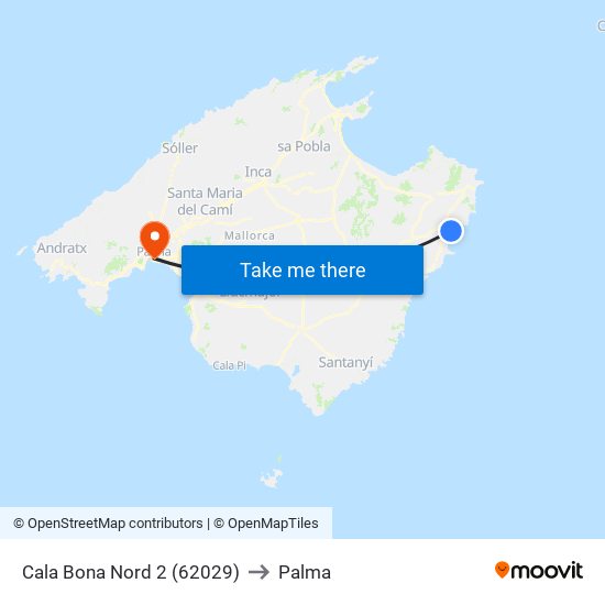 Cala Bona Nord 2 (62029) to Palma map