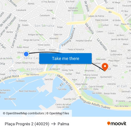 Plaça Progrés 2 (40029) to Palma map