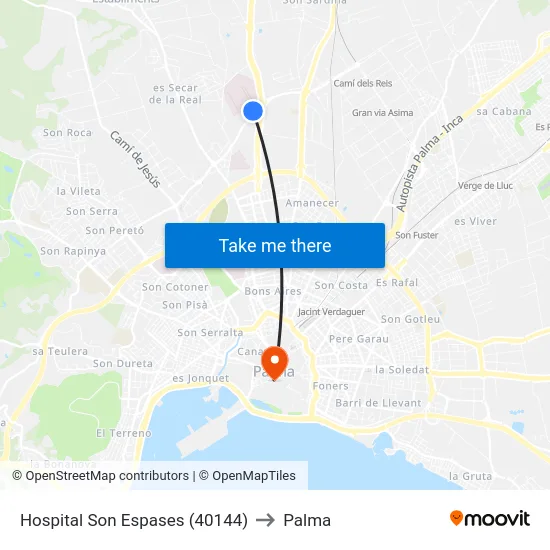 Hospital Son Espases (40144) to Palma map