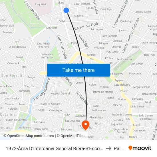 1972-Àrea D'Intercanvi General Riera-S'Escorxador to Palma map
