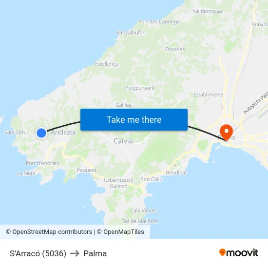 S'Arracó (5036) to Palma map