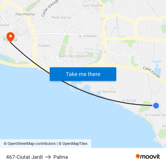 467-Ciutat Jardí to Palma map