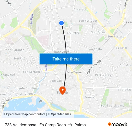 738-Valldemossa - Es Camp Redó to Palma map