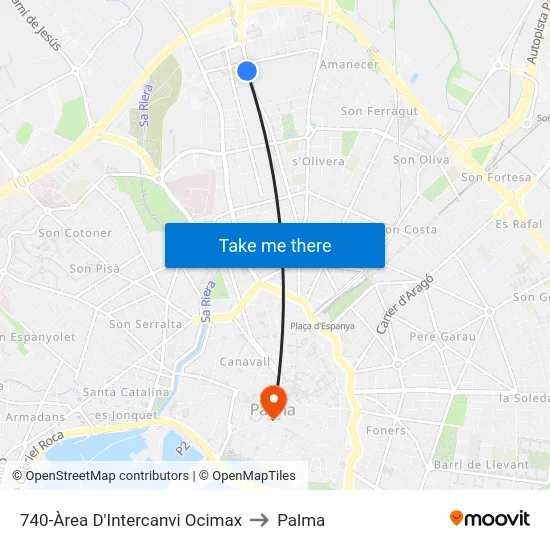 740-Àrea D'Intercanvi Ocimax to Palma map