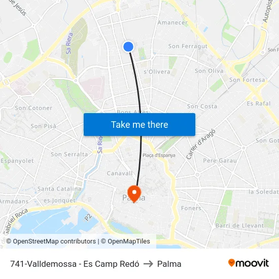 741-Valldemossa - Es Camp Redó to Palma map