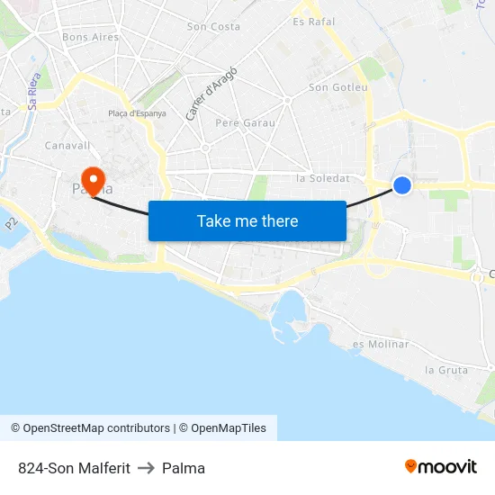 824-Son Malferit to Palma map