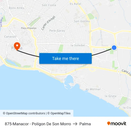 875-Manacor - Polígon De Son Morro to Palma map