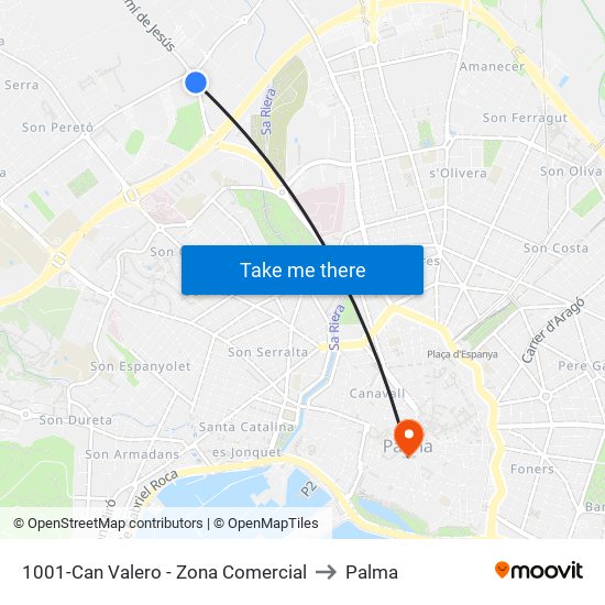 1001-Can Valero - Zona Comercial to Palma map