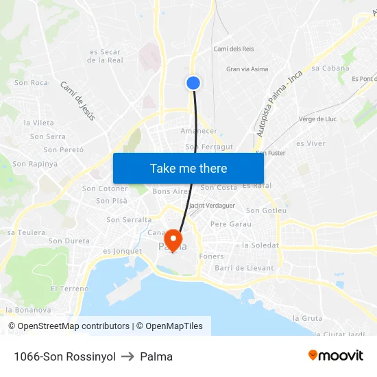 1066-Son Rossinyol to Palma map