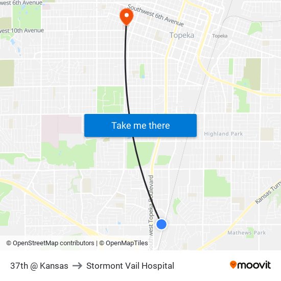 37th @ Kansas to Stormont Vail Hospital map