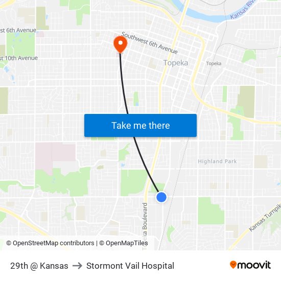 29th @ Kansas to Stormont Vail Hospital map