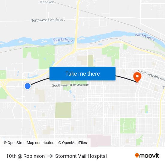 10th @ Robinson to Stormont Vail Hospital map