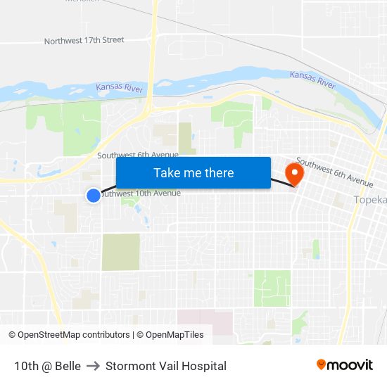 10th @ Belle to Stormont Vail Hospital map