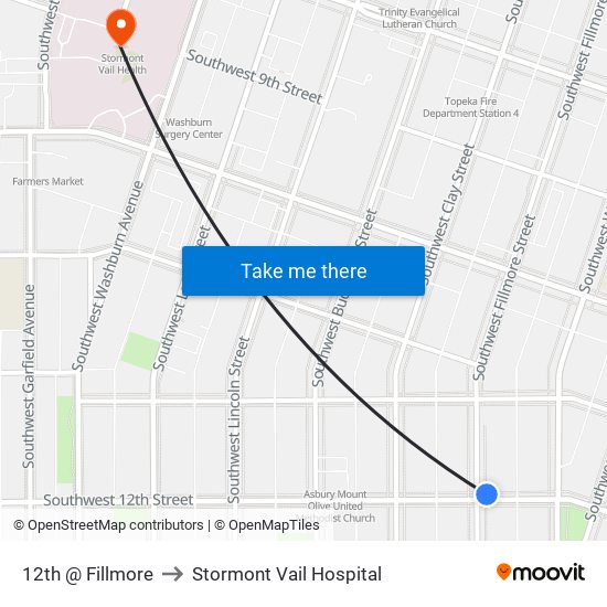 12th @ Fillmore to Stormont Vail Hospital map