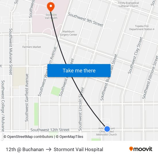 12th @ Buchanan to Stormont Vail Hospital map