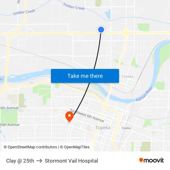 Clay @ 25th to Stormont Vail Hospital map