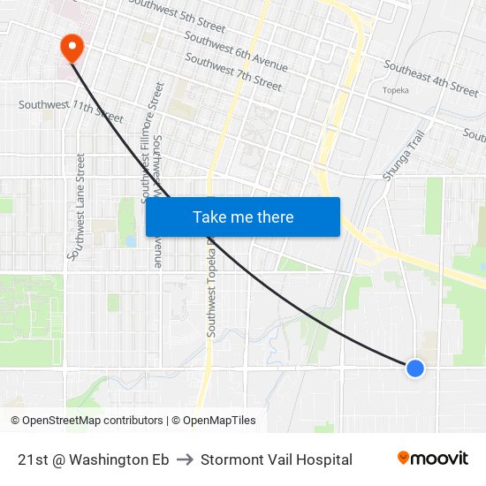 21st @ Washington Eb to Stormont Vail Hospital map