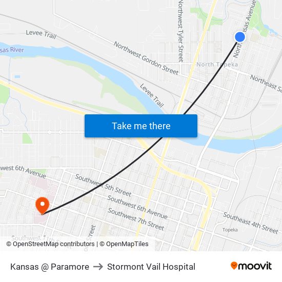 Kansas @ Paramore to Stormont Vail Hospital map