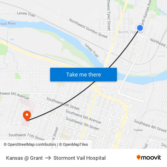 Kansas @ Grant to Stormont Vail Hospital map