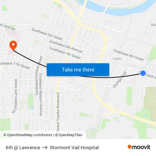 6th @ Lawrence to Stormont Vail Hospital map