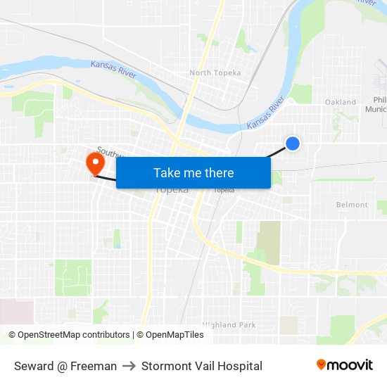 Seward @ Freeman to Stormont Vail Hospital map