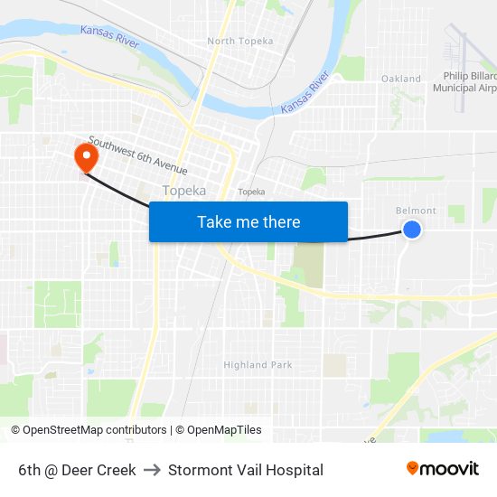 6th @ Deer Creek to Stormont Vail Hospital map