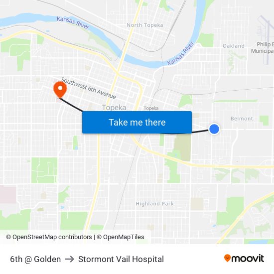 6th @ Golden to Stormont Vail Hospital map