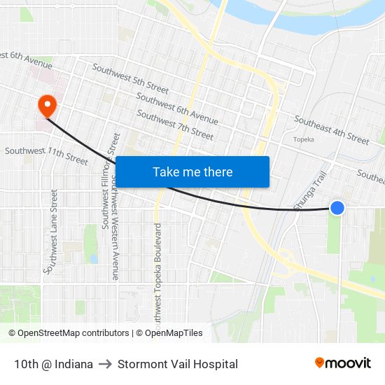 10th @ Indiana to Stormont Vail Hospital map