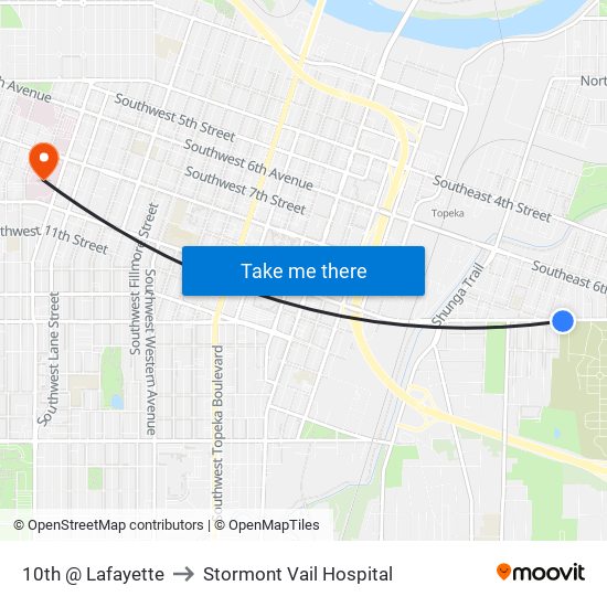 10th @ Lafayette to Stormont Vail Hospital map