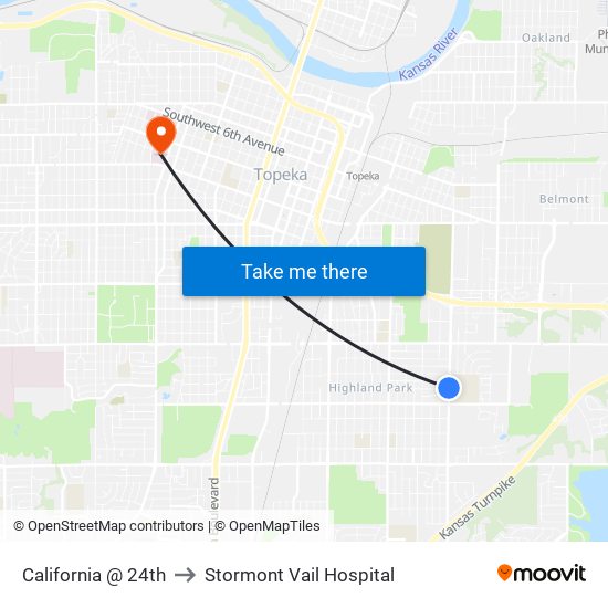 California @ 24th to Stormont Vail Hospital map