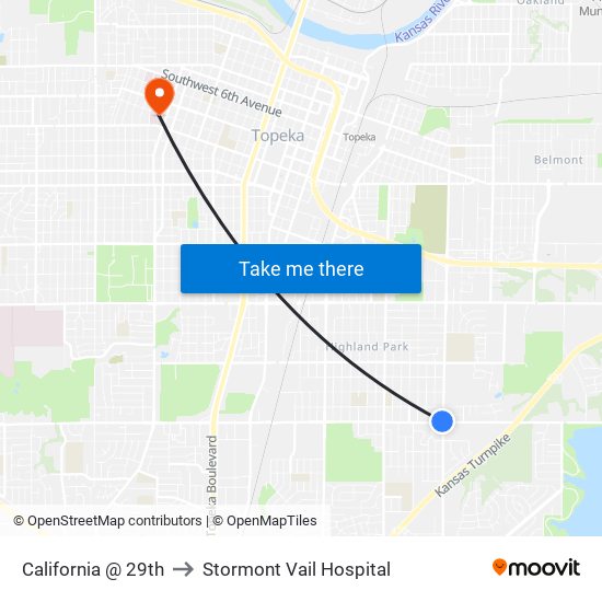 California @ 29th to Stormont Vail Hospital map