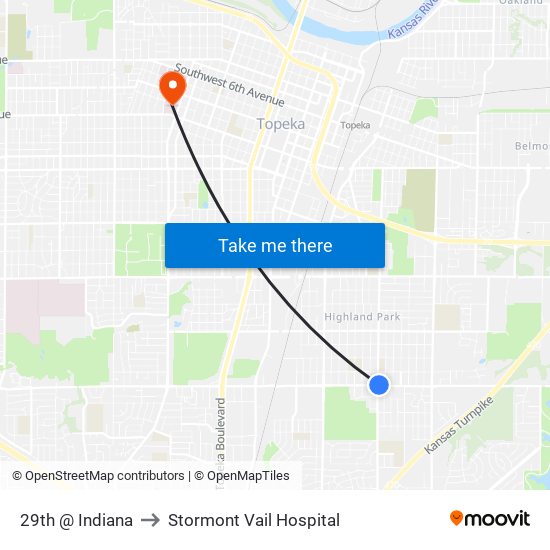 29th @ Indiana to Stormont Vail Hospital map