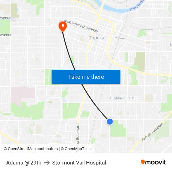 Adams @ 29th to Stormont Vail Hospital map