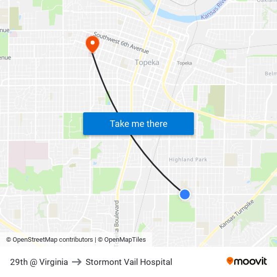 29th @ Virginia to Stormont Vail Hospital map