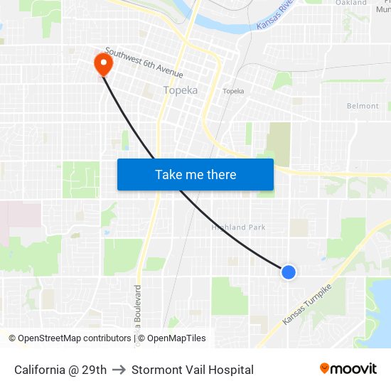 California @ 29th to Stormont Vail Hospital map