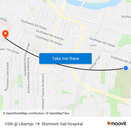 10th @ Libertyp to Stormont Vail Hospital map