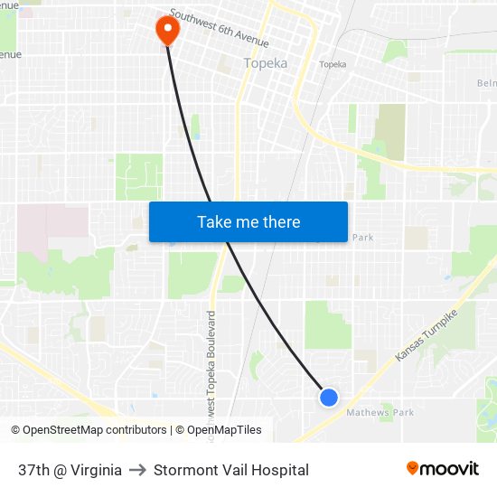 37th @ Virginia to Stormont Vail Hospital map