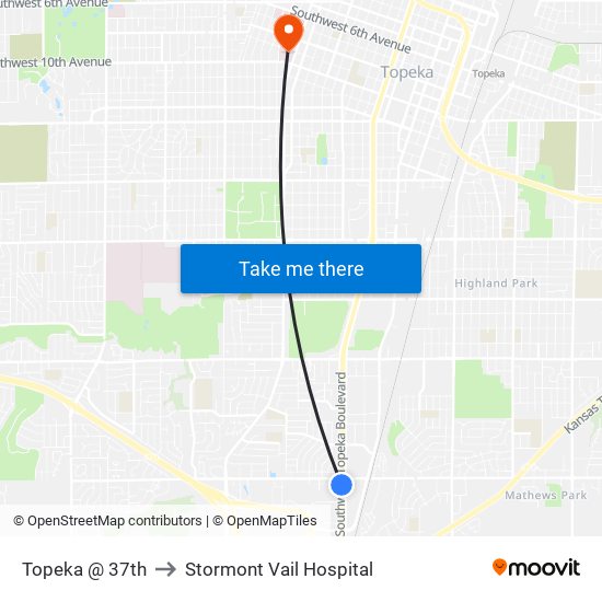 Topeka @ 37th to Stormont Vail Hospital map