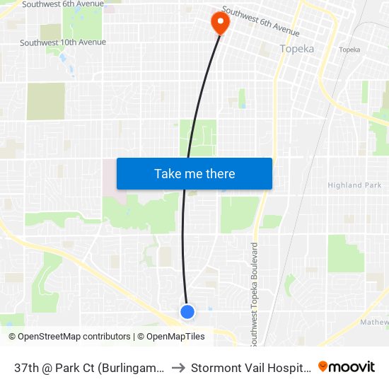 37th @ Park Ct (Burlingame) to Stormont Vail Hospital map