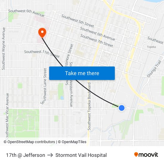 17th @ Jefferson to Stormont Vail Hospital map